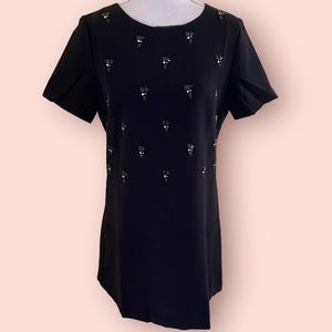 Kaii Black Short Sleeve Mini Shift Dress with Bead Detail L
